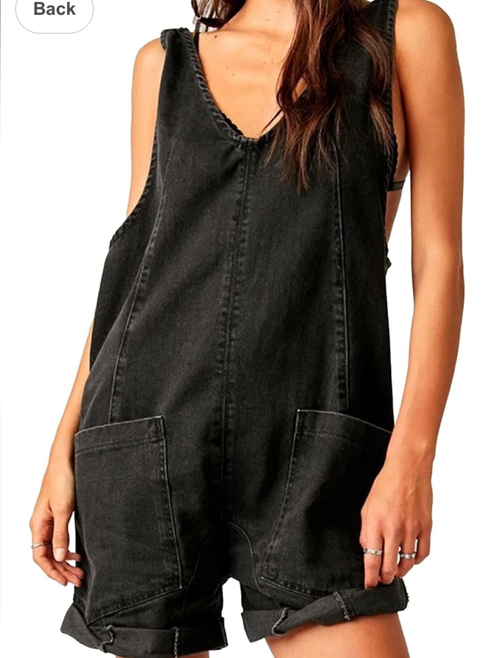 We The Free Black Washed Denim Romper Jumpsuit